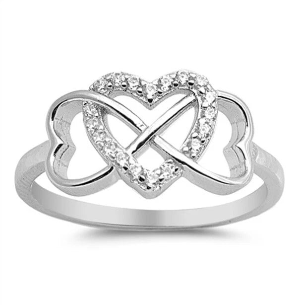 925 Sterling Silver Infinity Heart CZ Ring for Women – Cubic Zirconia Promise Ring Sizes 5-9