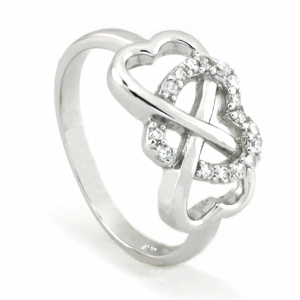925 Sterling Silver Infinity Heart CZ Ring for Women – Cubic Zirconia Promise Ring Sizes 5-9