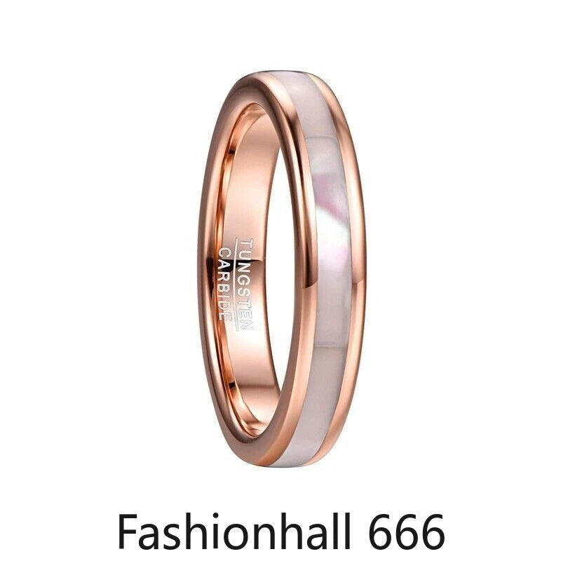 4mm Mother of Pearl Tungsten Carbide Wedding Band for Women – Comfort Fit Ring Sizes 5-10