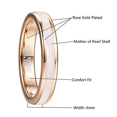 4mm Mother of Pearl Tungsten Carbide Wedding Band for Women – Comfort Fit Ring Sizes 5-10