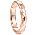 4mm Rose Gold Plated Tungsten Ring for Women – Multi-Faceted Wedding Band, Elegant Stackable Jewelry
