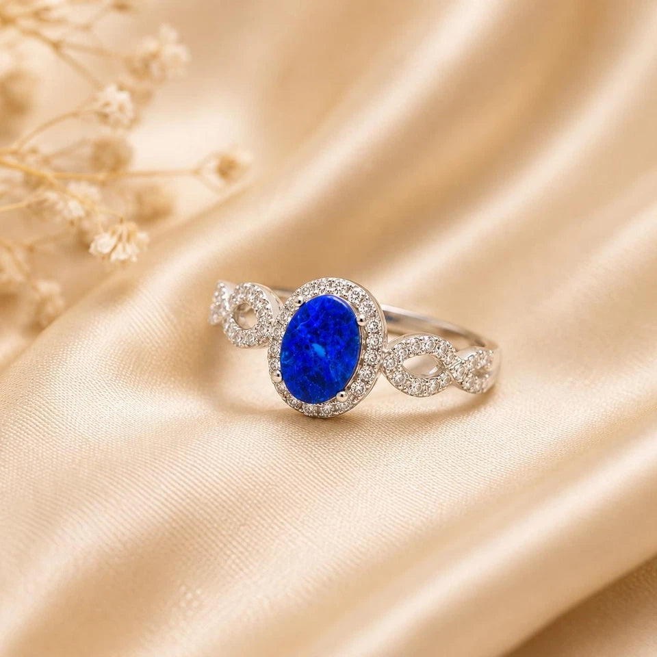 Australian Doublet Fire Opal Ring – 925 Sterling Silver Halo Promise Ring for Women, Elegant Gemstone Jewelry
