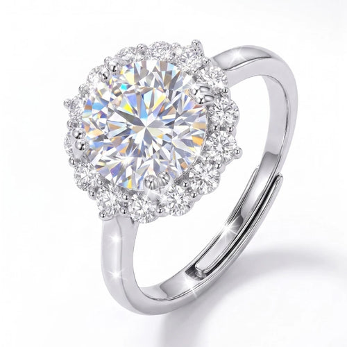 3CT CZ Halo Engagement Ring Silver Tone – Adjustable Promise Ring for Women, Elegant Bridal Jewelry Gift