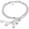 .925 Sterling Silver Five-Line Chain Bracelet with Five Heart Charms – Elegant Women's Love Bracelet Jewelry