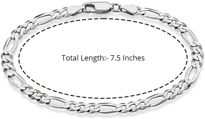 Solid 925 Sterling Silver 5mm Figaro Chain Bracelet 7.5" – Classic Link Bracelet for Women, Teens & Men